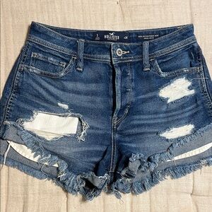 Hollister Women's Dark Blue Ripped Jean Shorts